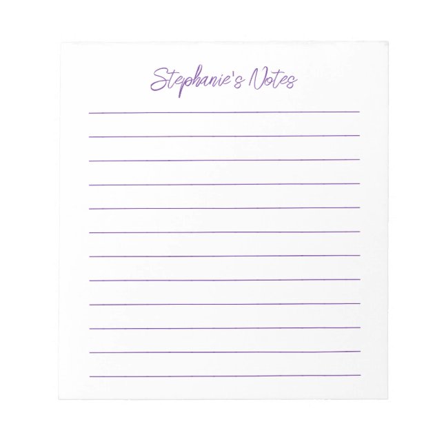 Bloc-note Modern Script Elegant Purple Lined Personalized (Devant)