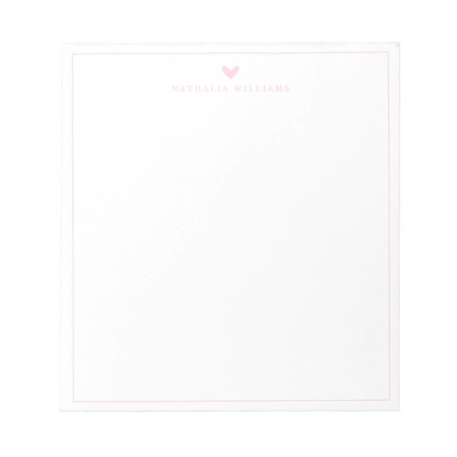 Bloc-note Modern Script Pink Heart Border Monogram (Devant)