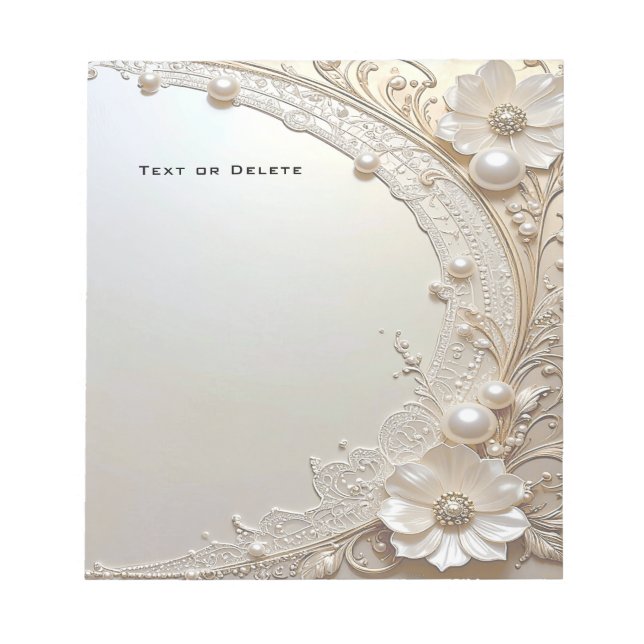 Bloc-note Modern White Flowers Pearls Notepad (Devant)