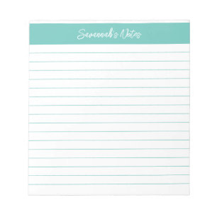 Bloc-note Moderne Classique Elegant Aqua Script Personnalisé
