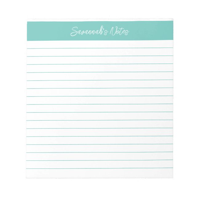 Bloc-note Moderne Classique Elegant Aqua Script Personnalisé (Devant)