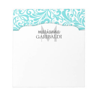 Bloc-note Moderne Damask Aqua Personnalisé