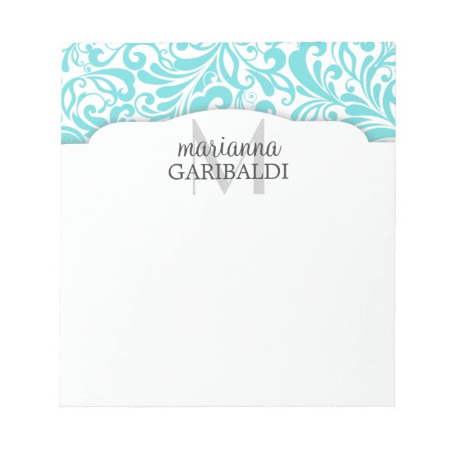 Bloc-note Moderne Damask Aqua Personnalisé (Devant)