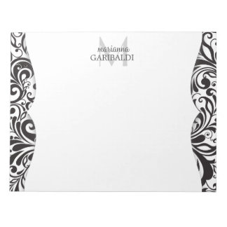Bloc-note Moderne Damask Black Personnalisé