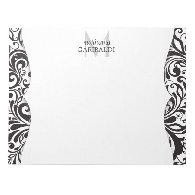 Bloc-note Moderne Damask Black Personnalisé (Devant)