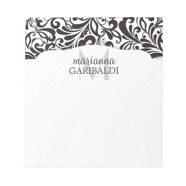 Bloc-note Moderne Damask Black Personnalisé (Devant)