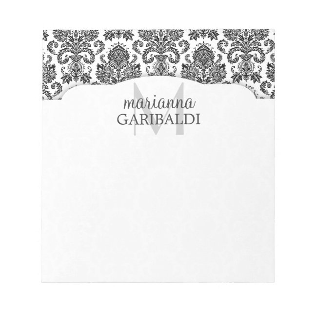 Bloc-note Moderne Damask noir et blanc Personnalisé (Devant)