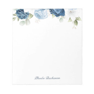 Bloc-note Moderne Élégant Bleu Poussiéreux Floral Personnali