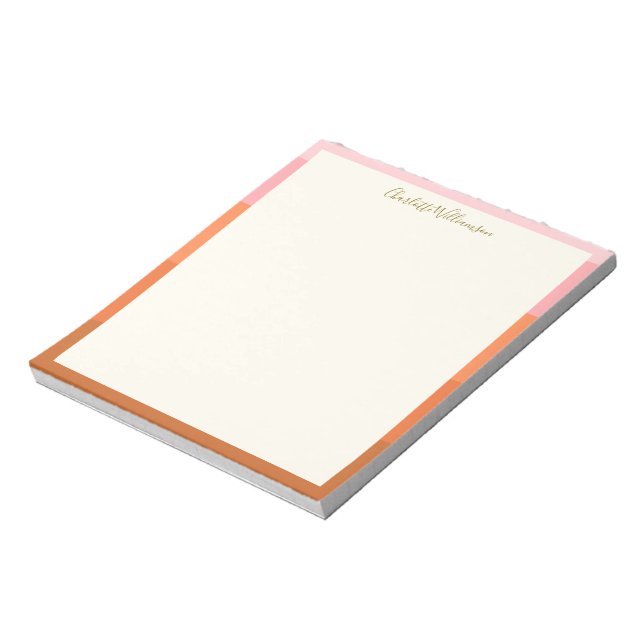 Bloc-note Moderne Élégant Bordure Rose Orange Personnalisé   (Tourné)