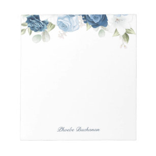 Bloc-note Moderne Elégant Dusty Blue Floral Personnalisé