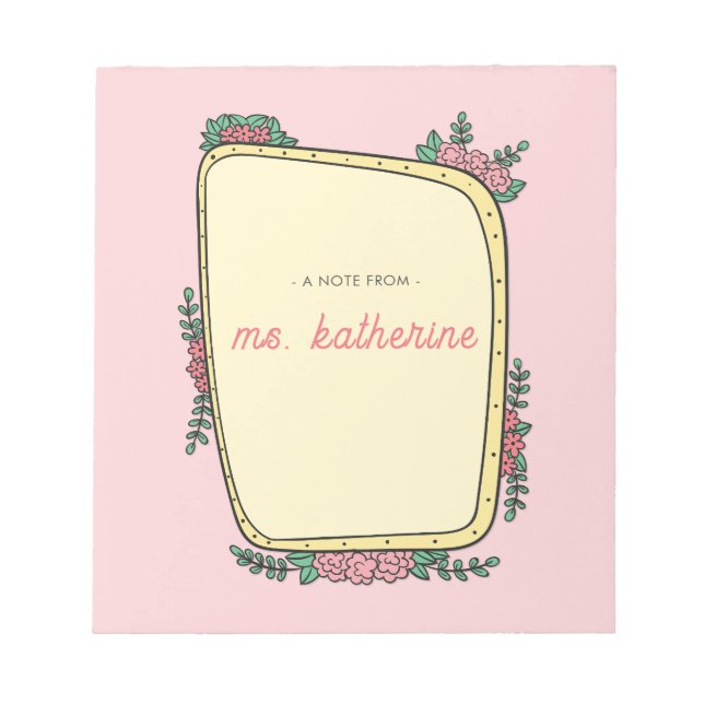 Bloc-note Moderne Mignon Rose Bohème Floral Enseignant  (Devant)