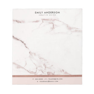 BLOC-NOTE MODERNE MODERNE BLUSH ROSE ROSE OR MARBRE TEXTURE