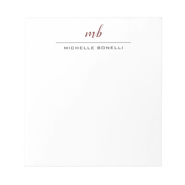 Bloc-note Moderne Monogramme Professionnel Plain Simple Mini (Devant)