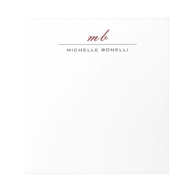 Bloc-note Moderne Monogramme Professionnel Simple Minimalist (Devant)