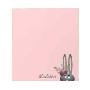 Bloc-note Moderne Pink Floral Lapin de Pâques Personnalisé