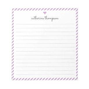 Bloc-note Moderne Purple Stripe Feminine Script Nom du coeur