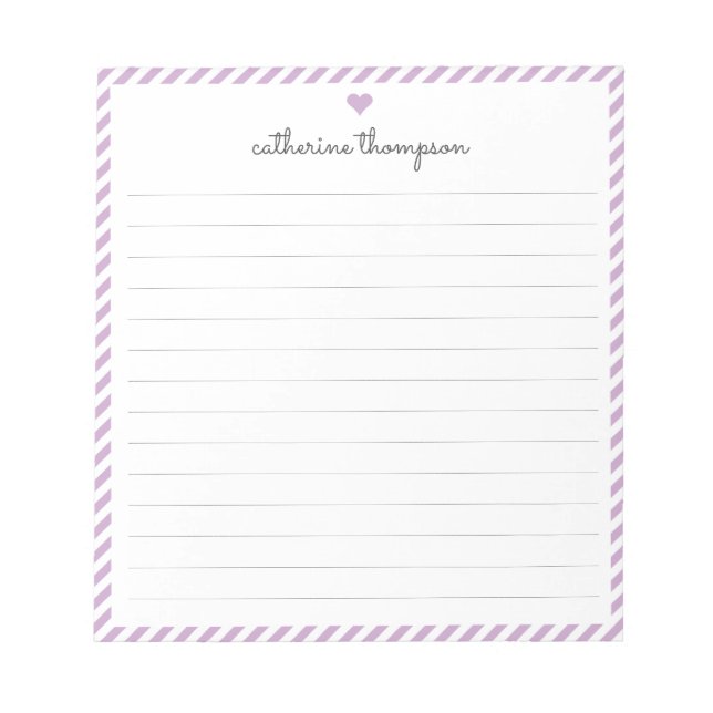 Bloc-note Moderne Purple Stripe Feminine Script Nom du coeur (Devant)