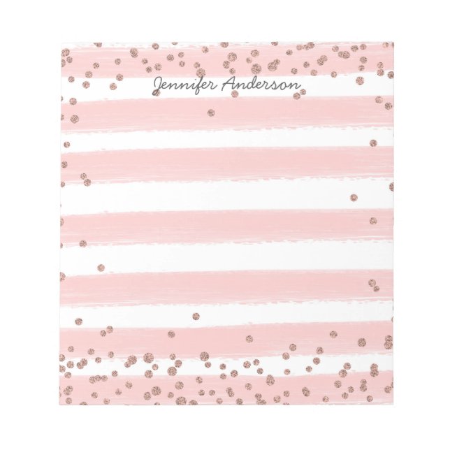 Bloc-note Moderne rayure rose pastel dorée personnalisée (Devant)