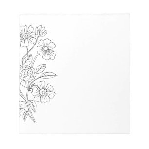 Bloc-note Moderne Tendance Élégant Noir & Blanc Floral Éléga