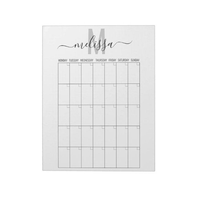 Bloc-note Mois vierge Monogramme Planification Calendrier Pl (Tourné)