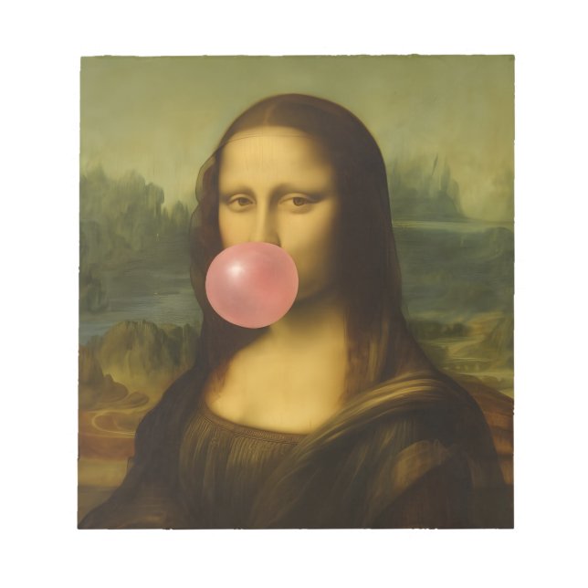Bloc-note Mona Lisa soufflant de bulle rose (Devant)