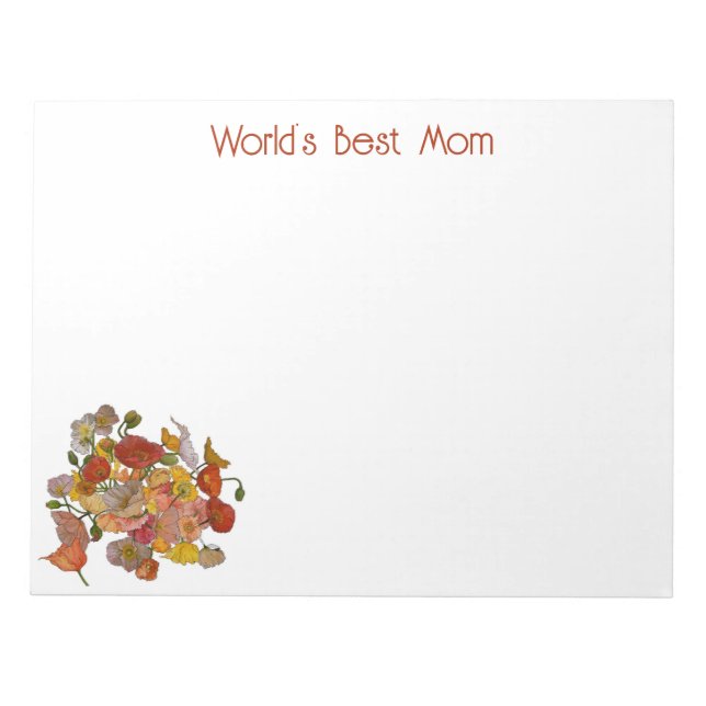 Bloc-note Monde Meilleure maman Note Pad avec des pavots (Devant)