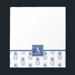 Bloc-note Monogram Blue White Watercolor Pineapple<br><div class="desc">Personalize this blue and white monogram pineapple notepad. A cool summer tropical theme. So pretty for your office!  Designed for you by Blackberry Boulevard</div>