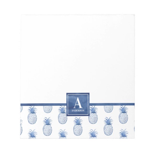 Bloc-note Monogram Blue White Watercolor Pineapple (Devant)