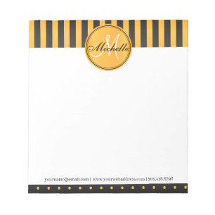 Bloc-note Monogram Golden Yellow and Black Polka Dot Stripes
