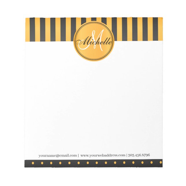Bloc-note Monogram Golden Yellow and Black Polka Dot Stripes (Devant)