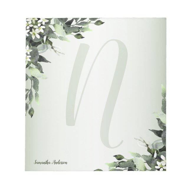 Bloc-note Monogram Greenery Floral Eucalyptus Leaves (Devant)