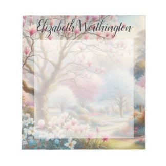 Bloc-note Monogram name on vintage watercolor floral park 