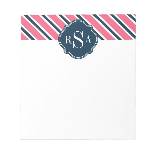 Bloc-note Monogram Pink Blue White Stripe Pattern (Devant)
