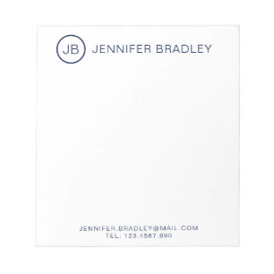 Bloc-note Monogram Stylish Personalized Name Navy Blue