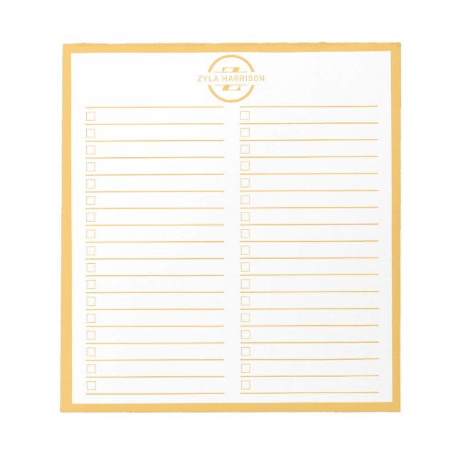 Bloc-note Monogram To Do List Minimalist Yellow Name (Devant)
