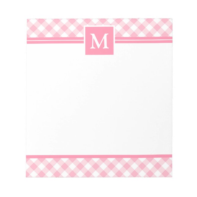 Bloc-note Monogramme à carreaux gingham rose bébé (Devant)