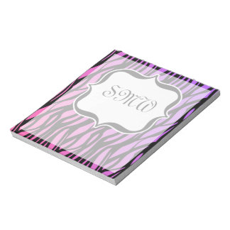 Bloc-note Monogramme à rayures de zèbre rose et violet chaud
