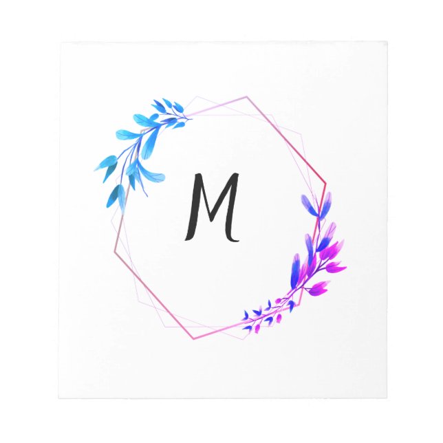 Bloc-note monogramme abstrait cercle floral rose bleu (Devant)