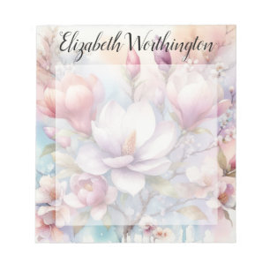 Bloc-note Monogramme aquarelle florale fleurs de magnolia ro