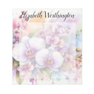 Bloc-note Monogramme aquarelle florale fleurs d'orchidée ros