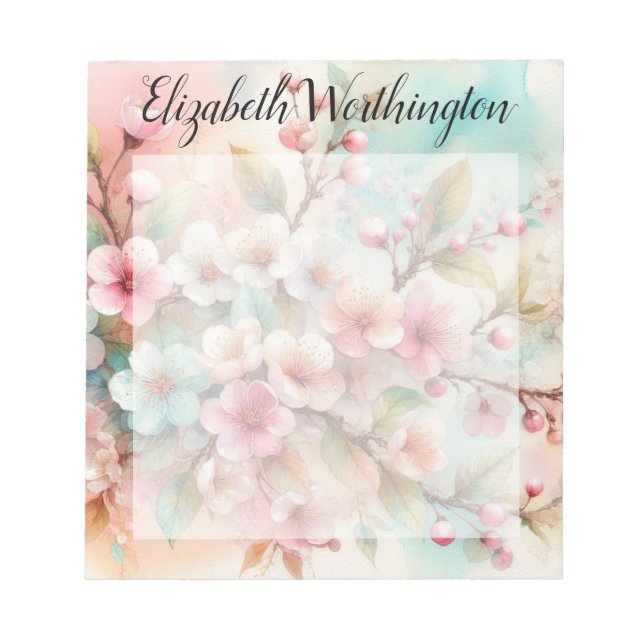 Bloc-note Monogramme aquarelle florale fleurs roses de ceris (Devant)