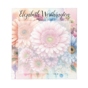 Bloc-note Monogramme aquarelle florale gerbera roses