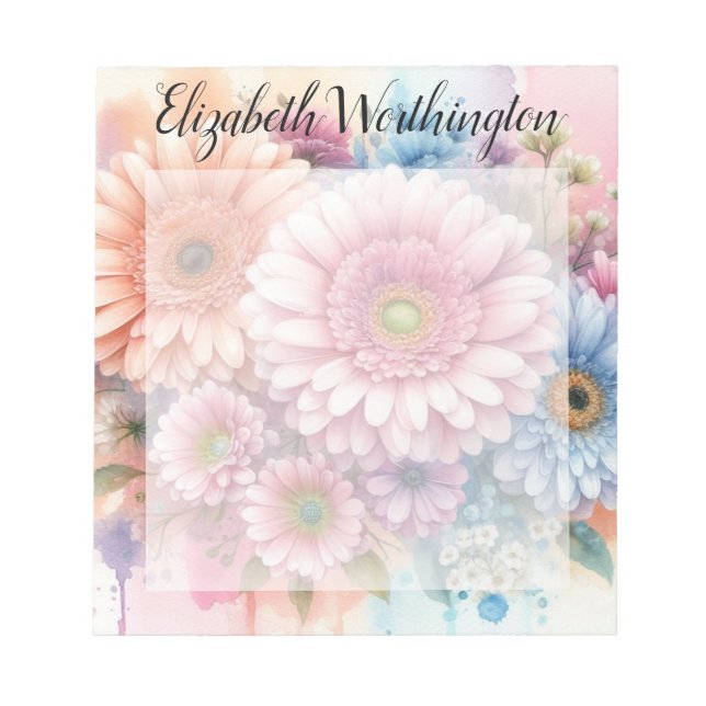 Bloc-note Monogramme aquarelle florale gerbera roses  (Devant)