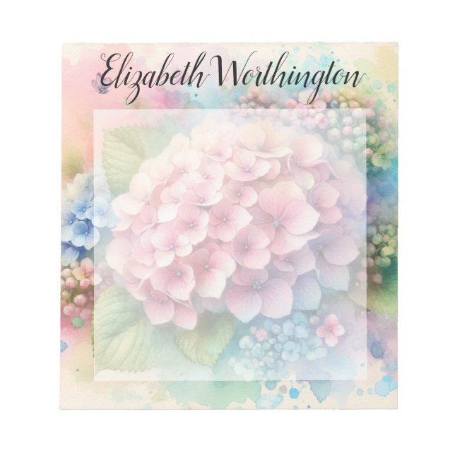 Bloc-note Monogramme aquarelle florale hortensia rose  (Devant)