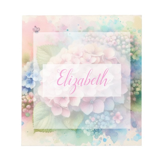 Bloc-note Monogramme aquarelle florale hydrangea rose  (Devant)