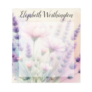 Bloc-note Monogramme aquarelle florale rose lavande violet
