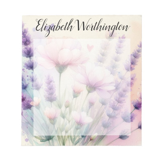 Bloc-note Monogramme aquarelle florale rose lavande violet (Devant)