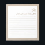 Bloc-note Monogramme blanc beige professionnel<br><div class="desc">Un bloc-notes professionnel avec un design minimaliste dans une palette de couleurs beige et blanche. Originale monogramme personnalisé et nom sur un simple arrière - plan blanc, encadré par une bordure beige. Personnalisez-vous en utilisant les champs fournis ou utilisez le bouton "message" pour contacter le concepteur pour obtenir de l'aide....</div>