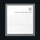 Bloc-note Monogramme blanc gris à revêtement professionnel<br><div class="desc">Un bloc-notes professionnel avec un design minimaliste dans une palette de couleurs gris et blanc. Initiale monogramme personnalisée et nom sur un simple arrière - plan blanc, encadré par une bordure grise. Personnalisez-vous en utilisant les champs fournis ou utilisez le bouton "message" pour contacter le concepteur pour obtenir de l'aide....</div>