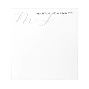Bloc-note Monogramme blanc gris professionnel moderne